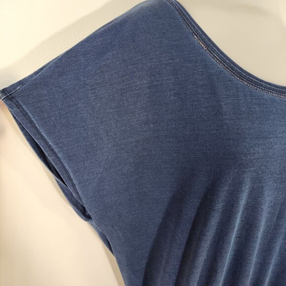 White House Black Market Womens Tee Small Smocked Hem Blue Short Sleeve Lyocell - Picture 6 of 9